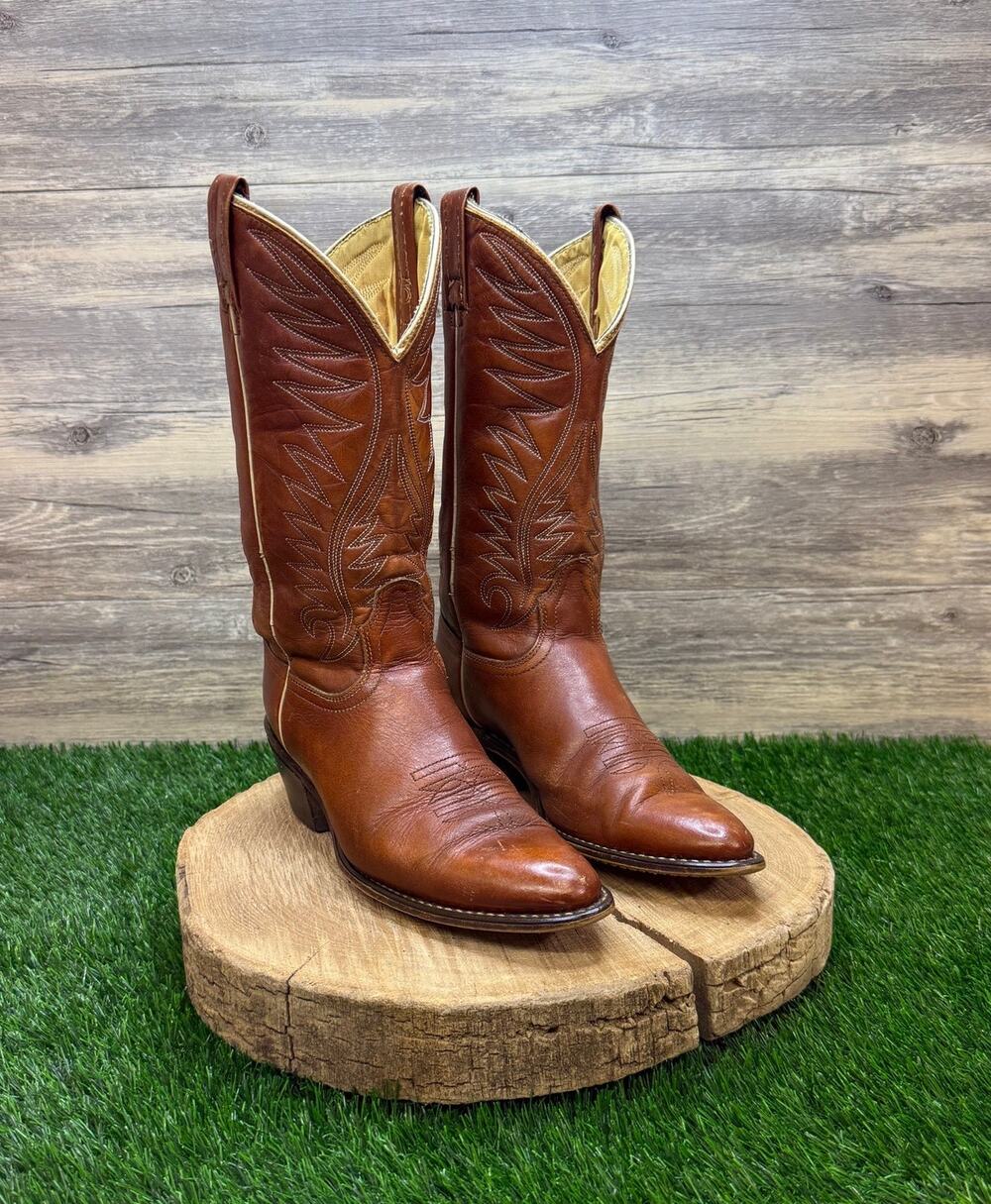 Acme Men - Size 6.5C - Vintage Brown/Cream Western Cowboy Boots Style 40375